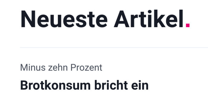 t-online Screenshot

Neueste Arrtikel:
Minus zehn Prozent - Brotkonsum bricht ein